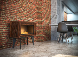 Camino a Bioetanolo da Pavimento 100x47 cm Industrial Marrone con Vetro