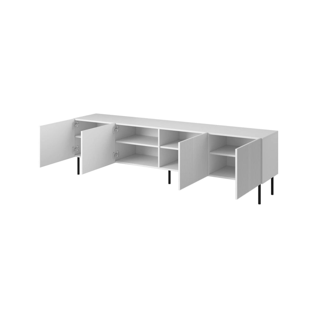 Mobile porta TV Priocca, Madia da salotto con quattro ante battenti, Rialzato da terra, 200x42 h52 cm, Bianco