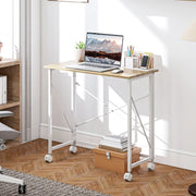 Scrivania pieghevole con 4 ruote e 2 freni, in MDF e acciaio, per piccoli spazi, naturale, 80 × 40 × 75 cm