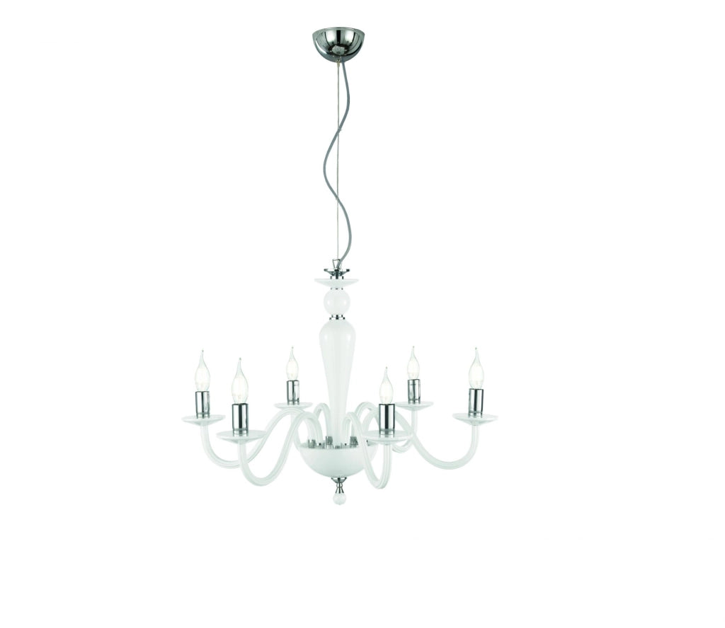 LAMPADARIO PAGANINI 6 LUCI BIANCO CROMO ATTACCO E14 D.70CM
