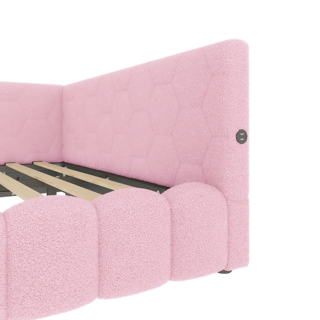 Letto daybed 140x200 cm con contenitore; LED; USB e Type-C; rosa