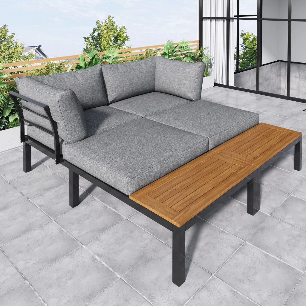 Set Lounge da Giardino 5 Pezzi con Tavolo in Acacia ¨C MINIMAL ¨C Polyrattan Grigio