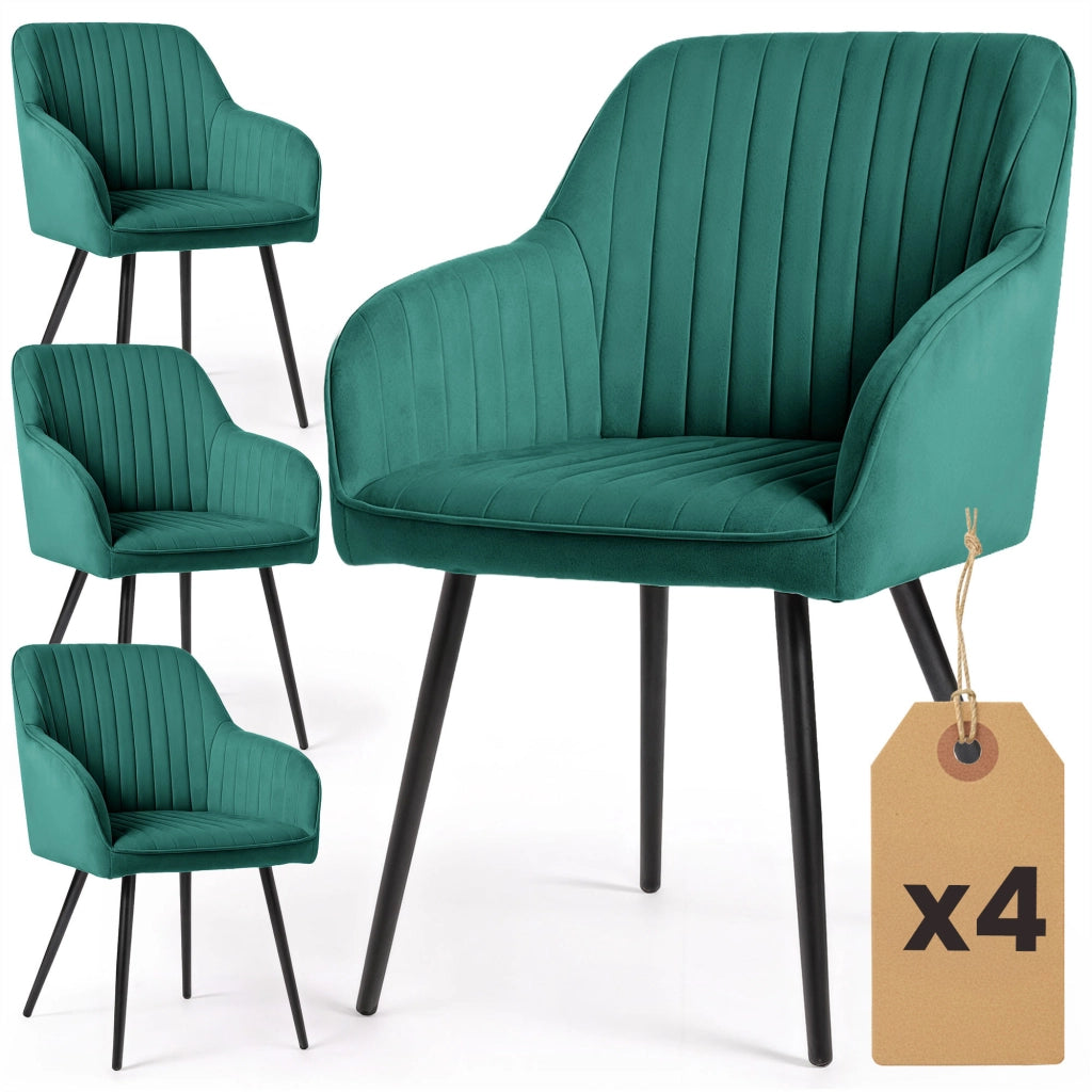 Set di 4 Sedie in velluto con cuciture verticali FLORENCE Verde Bottiglia gambe nere