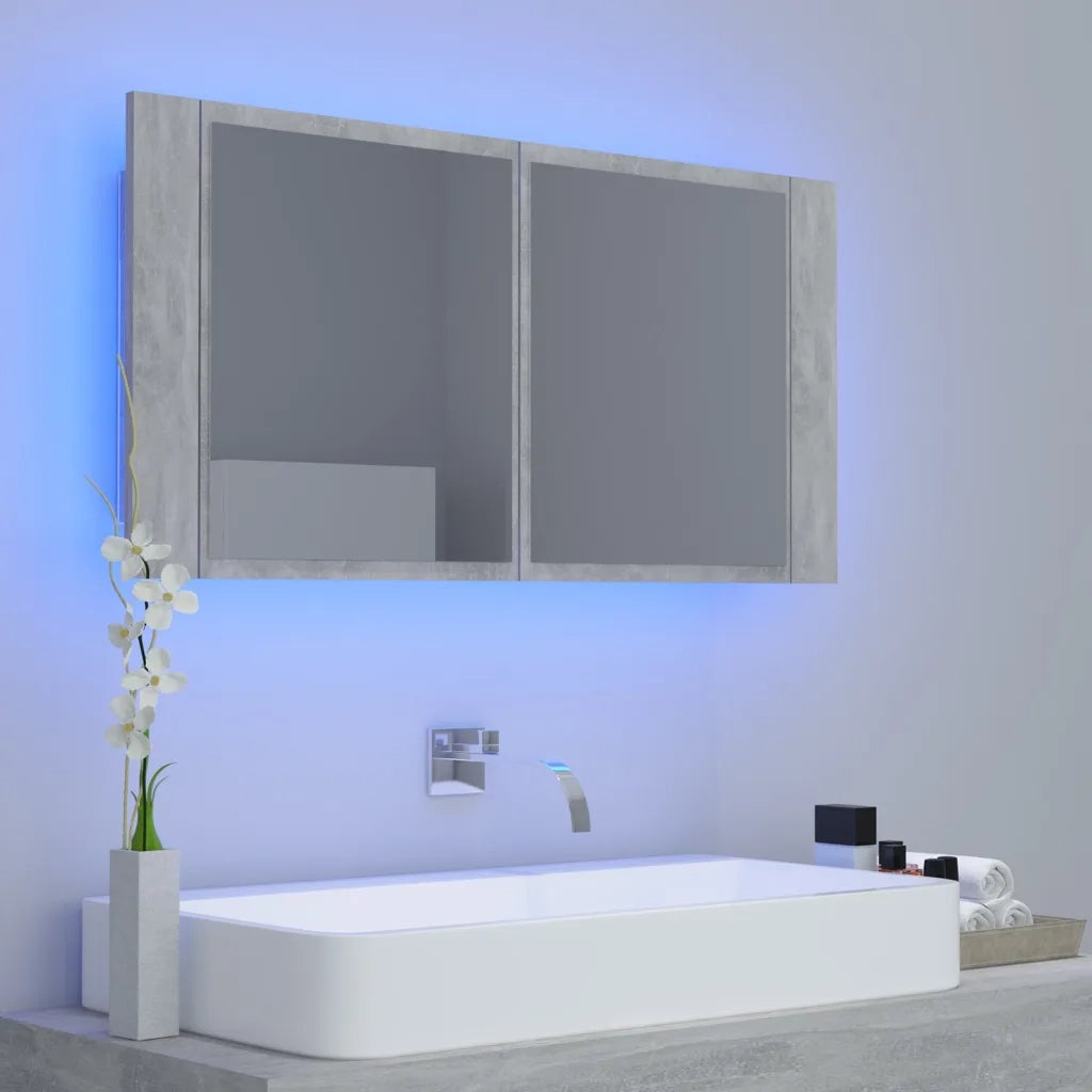 Armadietto a Specchio con Luci LED Grigio Cemento in Acrilicocod mxl 121152