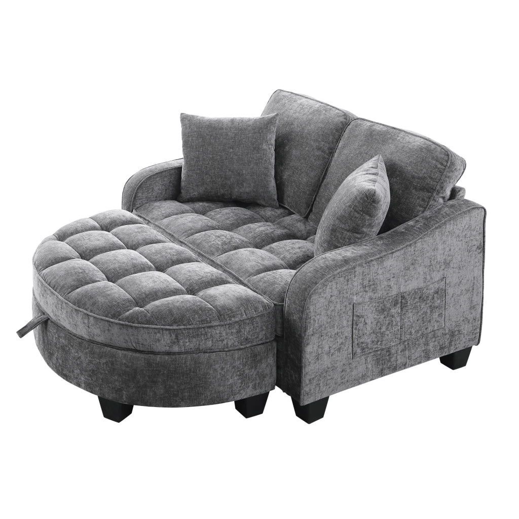 Divano letto 132x129x93 cm convertibile con pouf contenitore in eucalipto grigio scuro