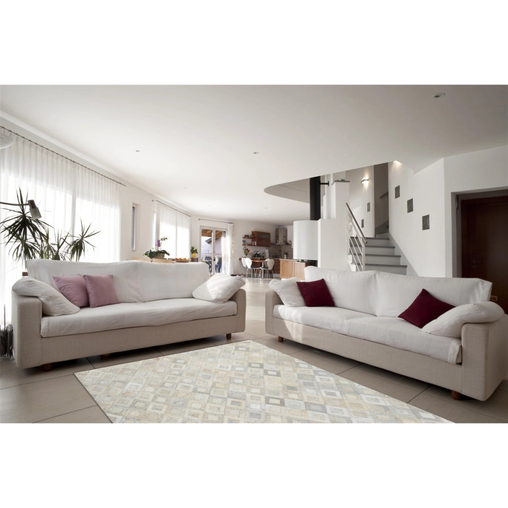 Tappeto in pelle Dazzle 100 grigio e argento in stile patchwork