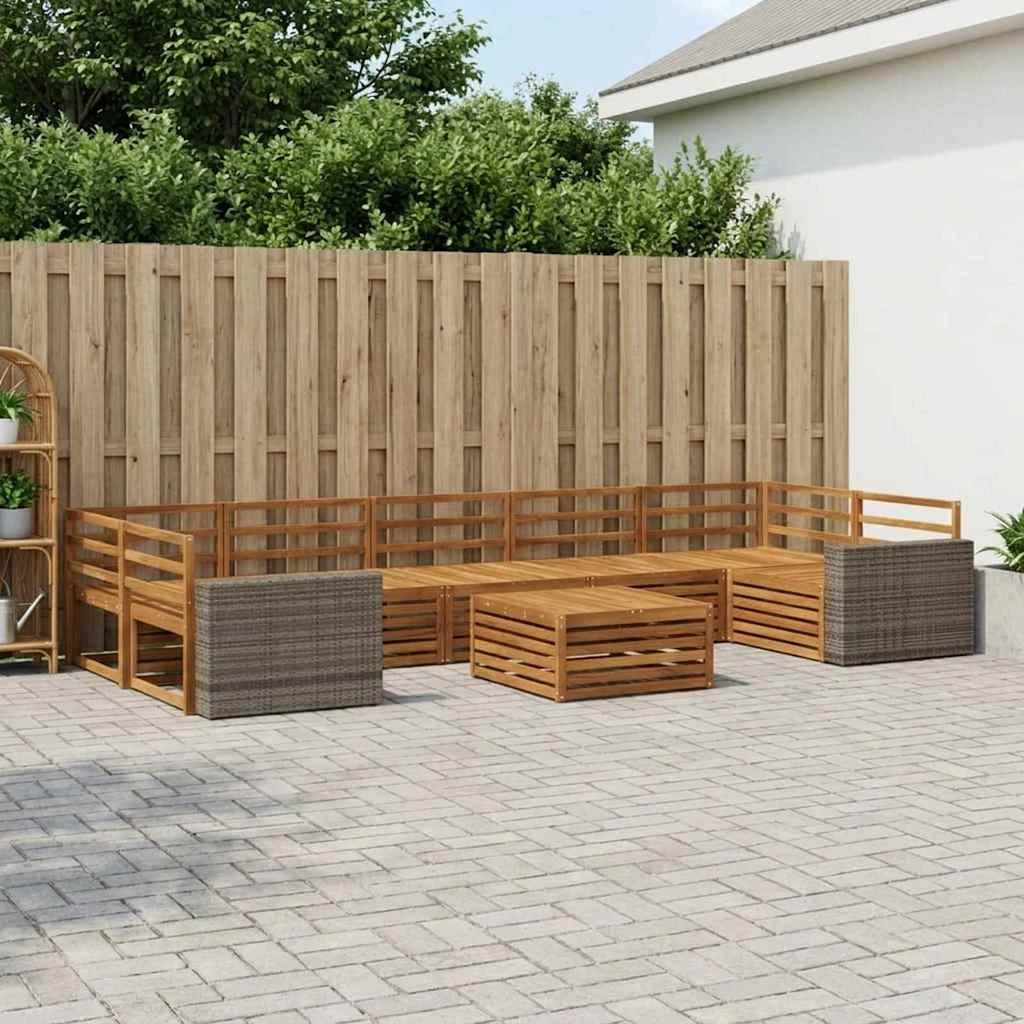 Set di divani da esterno 8 pz Naturale Legno di Acacia Massello 3383157