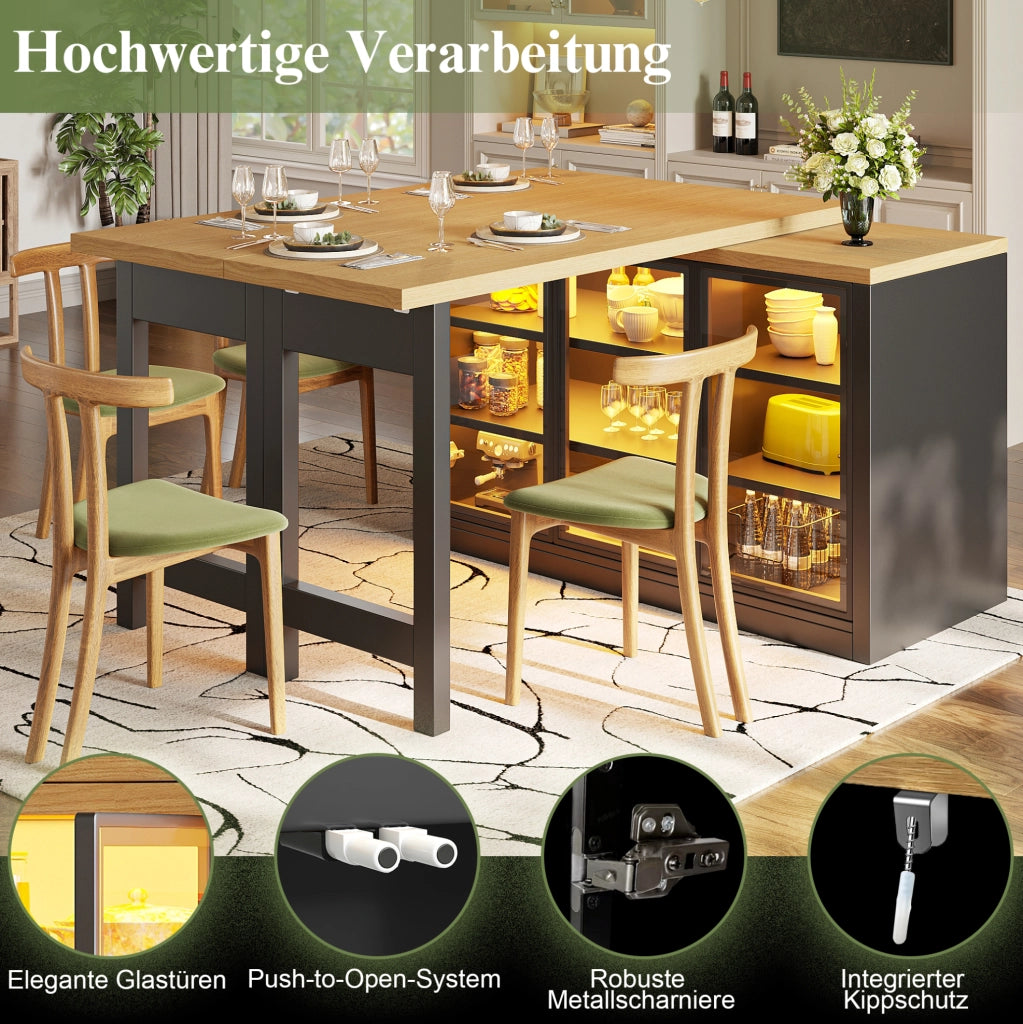 Tavolo da pranzo estraibile con mobile laterale e luci RGB