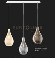 SOSPENSIONE BIANCO 3 LUCI RETTANGOLARE VETRI (1 MEDIO BRONZO+1 PICCOLO AMBRA+1 PICCOLO FUME') 1193BI-S3 RPM-MC