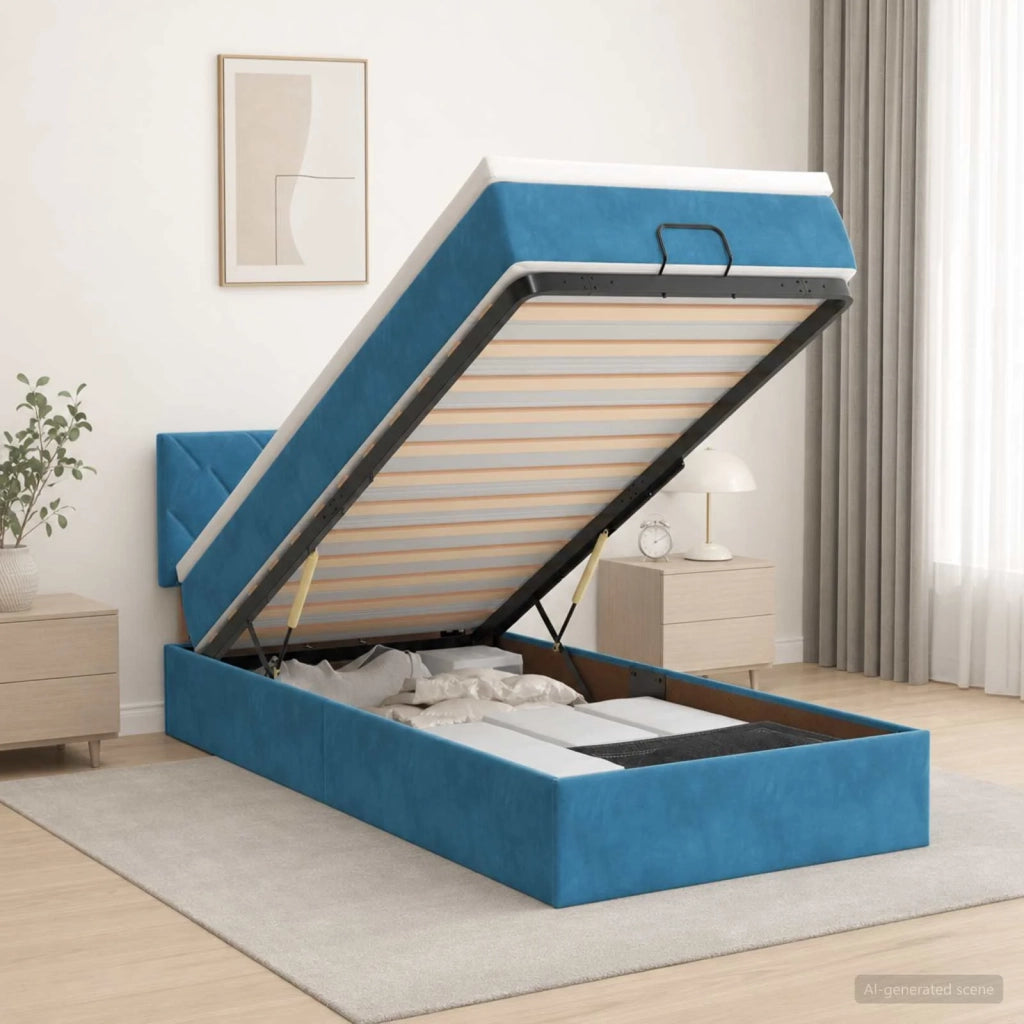 Letto Ottomano con Materasso e LED Blu scuro 100 x 200 cm 3457195