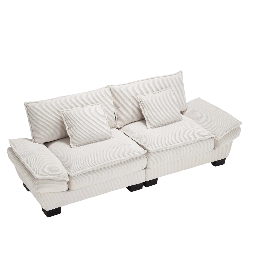 Divano a 2 posti 224x81x81 cm in velluto beige con braccioli, per soggiorno e ufficio –