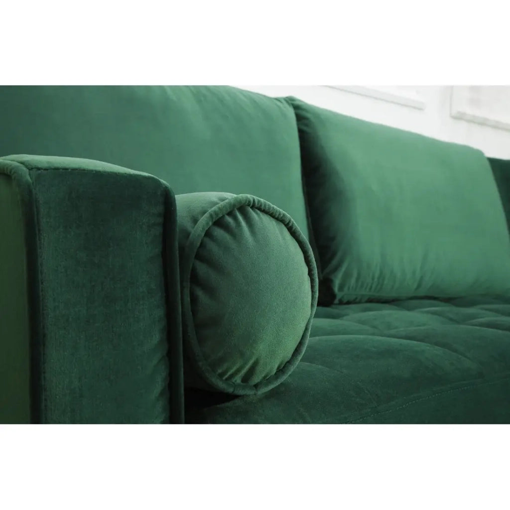 Divano ad angolo KOLIRI verde smeraldo – 4 posti – Angolo destro – Divano di design in velluto e legno massiccio