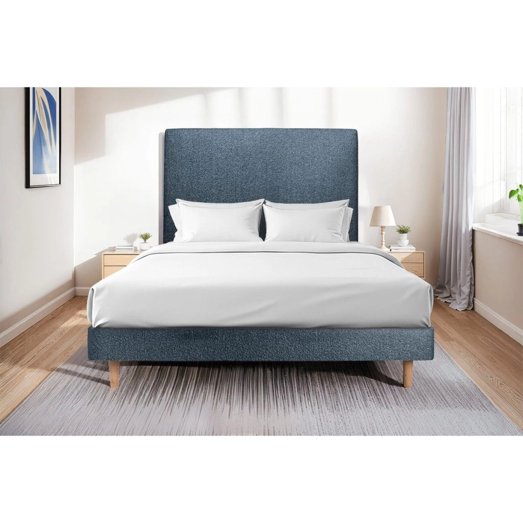 Letto 150x190 cm con testata imbottita - tessuto bouclé