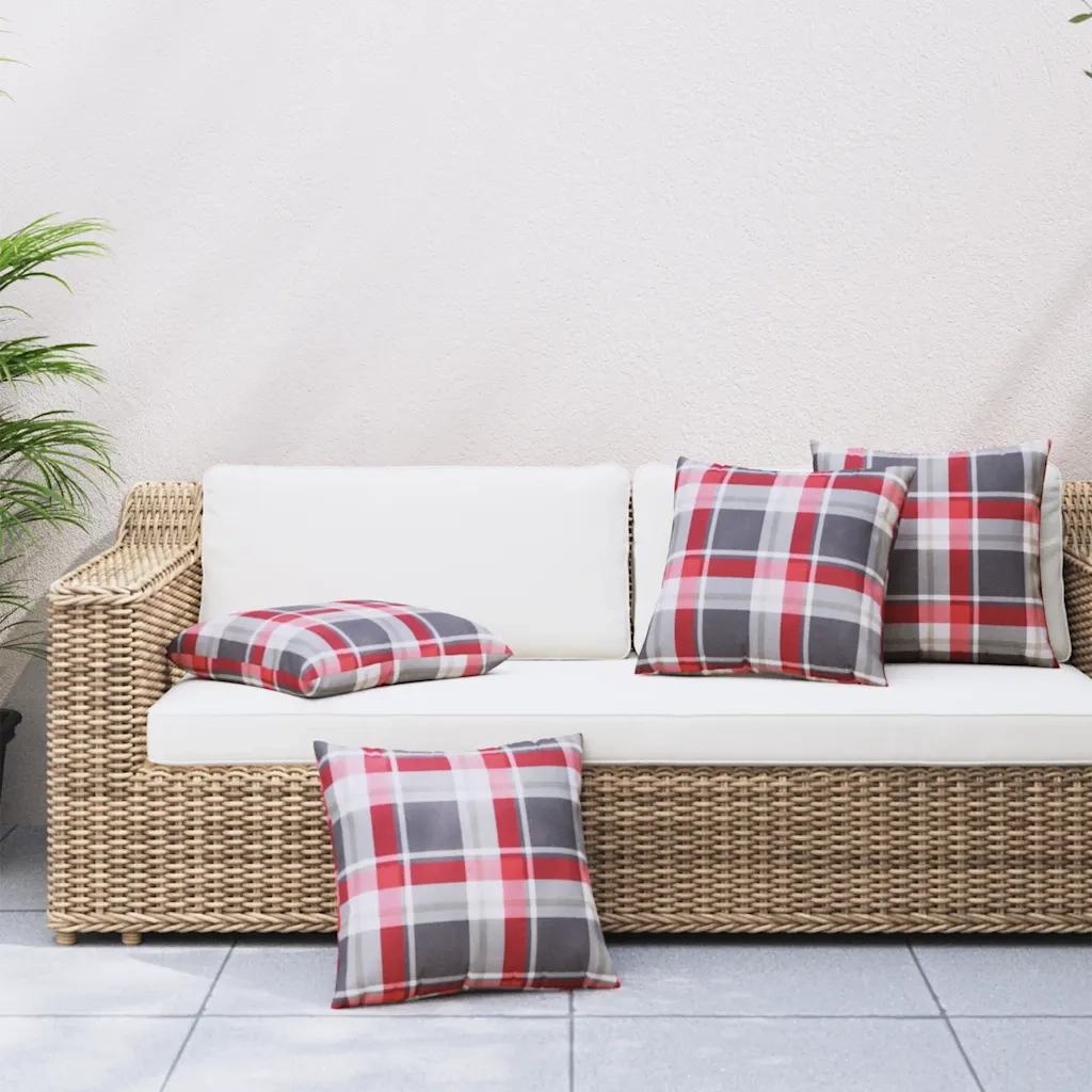 Cuscini per divano 4 pz Rossi a Quadri 60x60 cm in Tessuto 377797