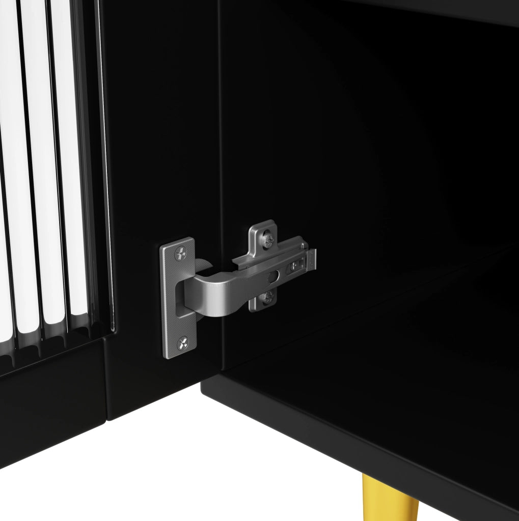 Credenza alta 145x39x171 cm con ante in vetro Changhong; portabottiglie e ripiani multipli in MDF nero