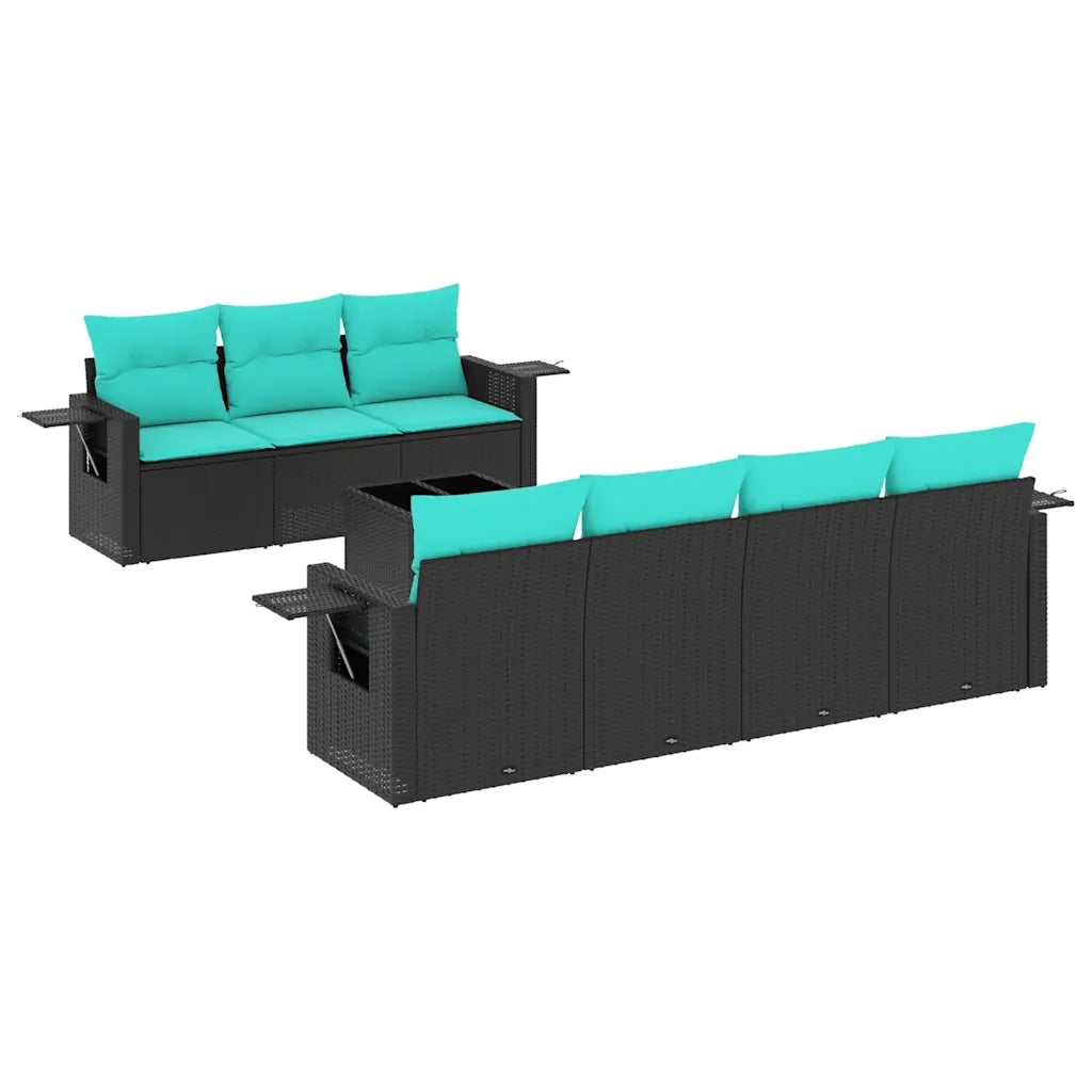 Set Divani da Giardino 8 pz con Cuscini Nero in Polyrattan 3219926