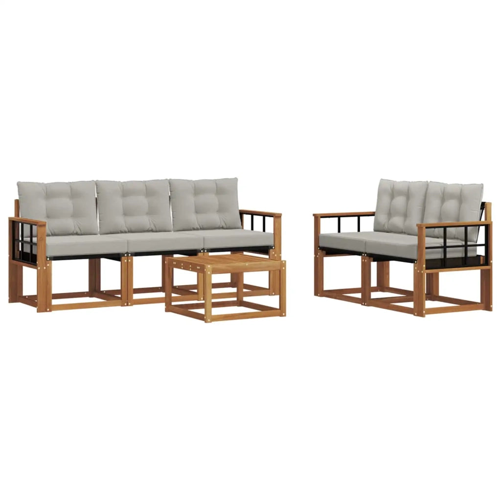Set di divani da esterno 6 pcs Grigio Naturale e Chiaro