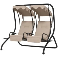 Dondolo da Giardino 2 Posti con Tetto Parasole, in Acciaio e Poliestere, 170x136x170 cm, Beige