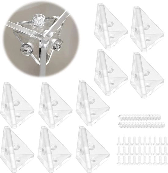 Supporto angolare Acryl - 10 pezzi, sostegni angolari rettangolari per scatola da gioielli, box da mostra trasparente. Inclusi viti di fissaggio. Ideale per vetrina stufa.