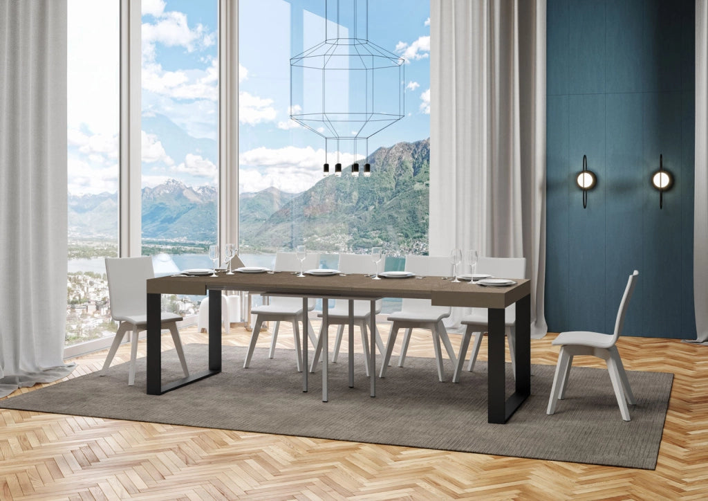 Tavolo Allungabile 90-246x90x77 cm Tecno Tortora Telaio Antracite