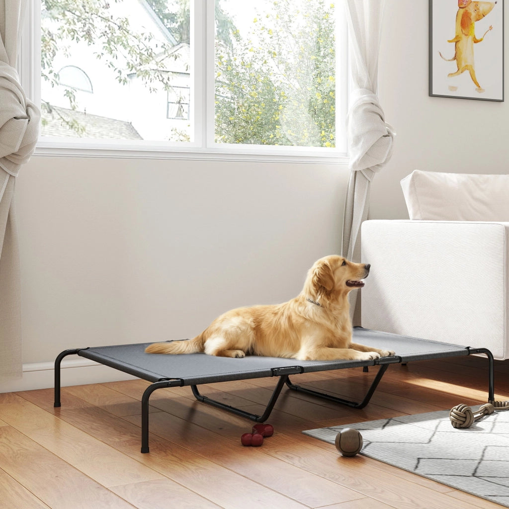 Lettino per Cani da Esterno Rialzato ¨C Xylo ¨C Struttura in Metallo Mesh Lavabile 152x94x23cm Grigio