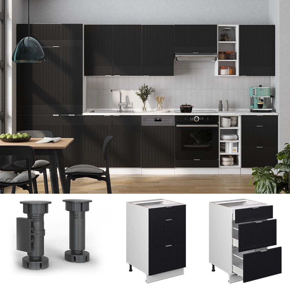 Mobiletto base per cucina Fame-Line Nero rigato/Bianco 50 cm, PL Marmo Vicco