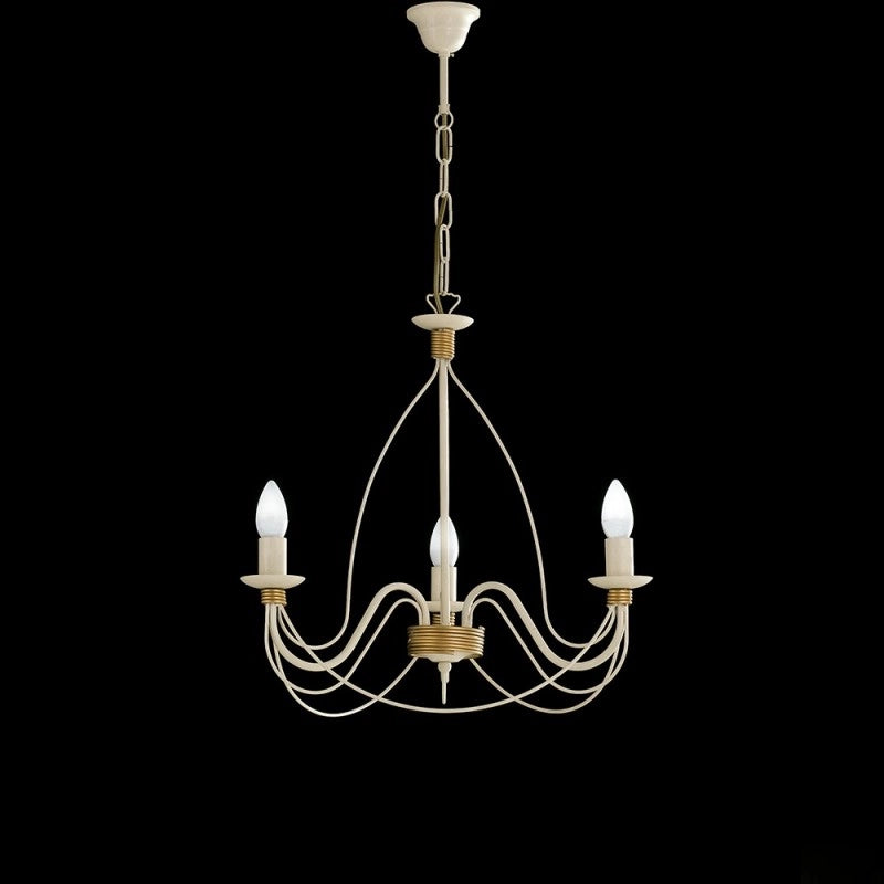 Lampadario in ferro Avorio Decape rifinitura Oro tre luci 49x h43 cm