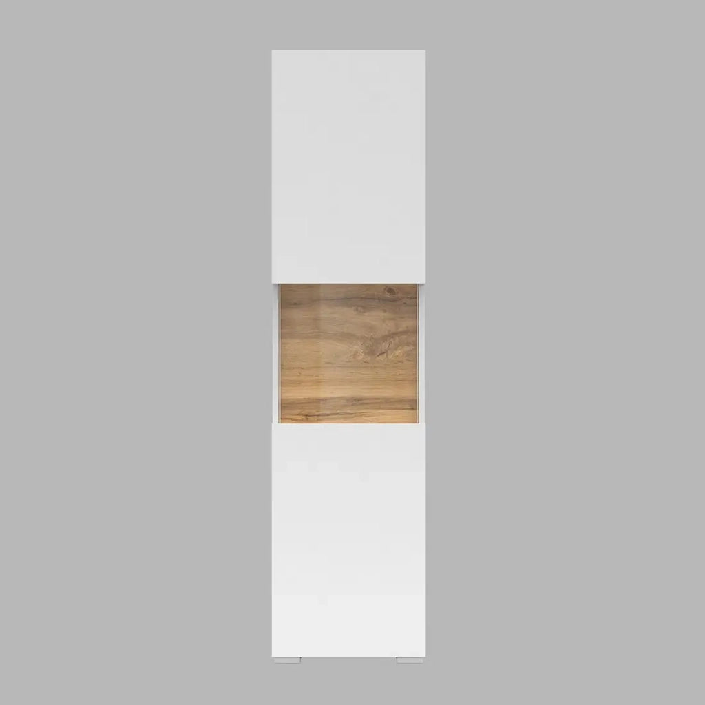 Vetrina 1 porta parzialmente vetrata collezione EVA. Colore bianco e rovere.