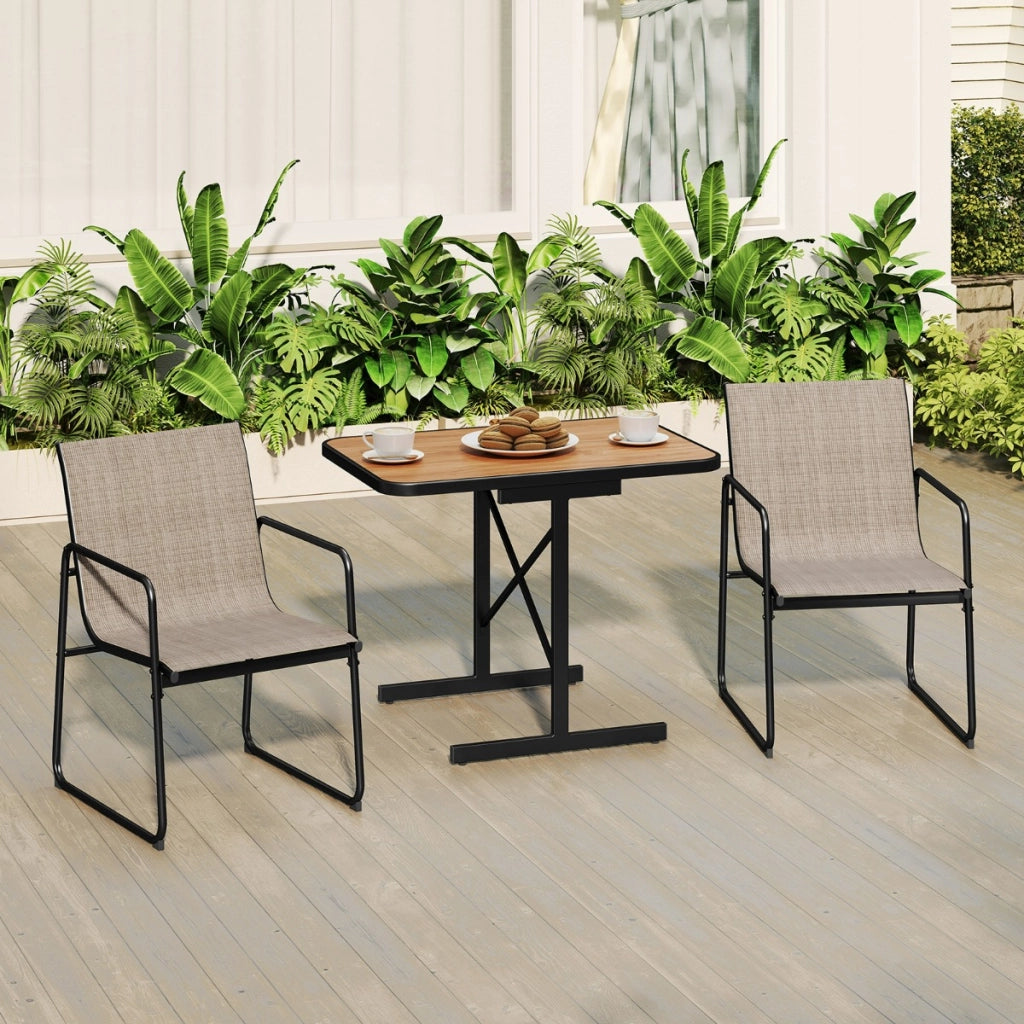 Set bistro da esterno 3 pezzi con tavolo da pranzo rettangolare e 2 poltrone in tessuto, Set di mobili da patio Marrone-Set mobili da esterno