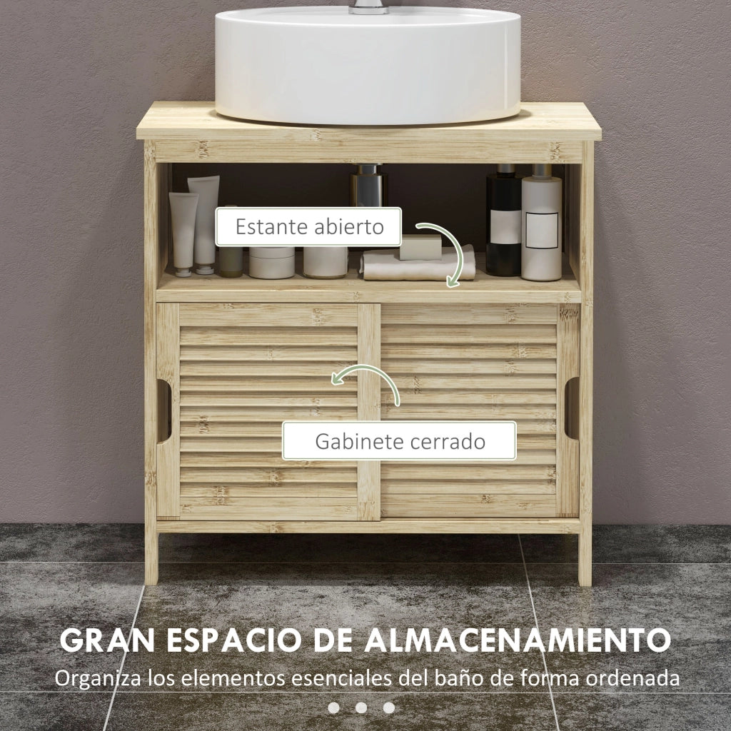 Armadio da Bagno con Ante Scorrevoli ¨C Zephmum ¨C Legno Naturale 60x30x60 cm
