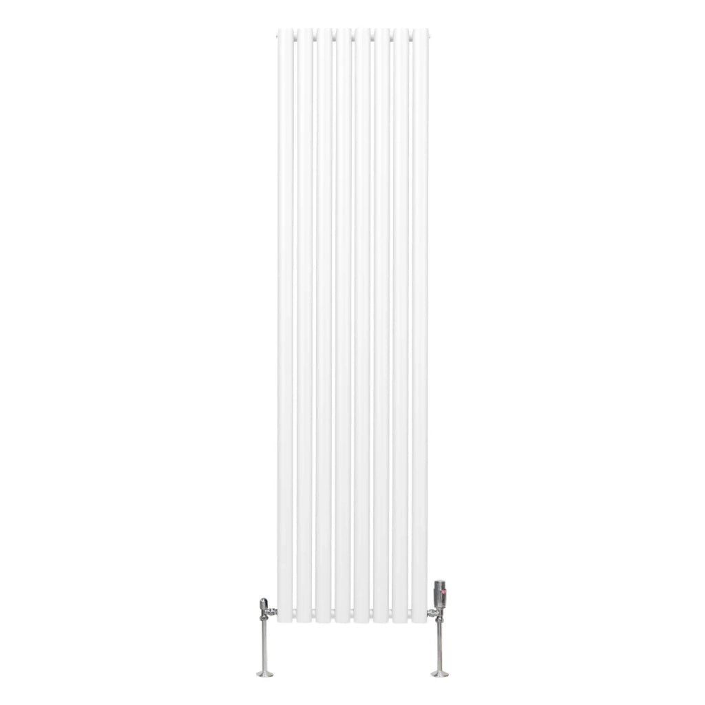 Radiatore a colonna ovale e valvole cromate TRV Designer Bianco 1800mm x 480mm