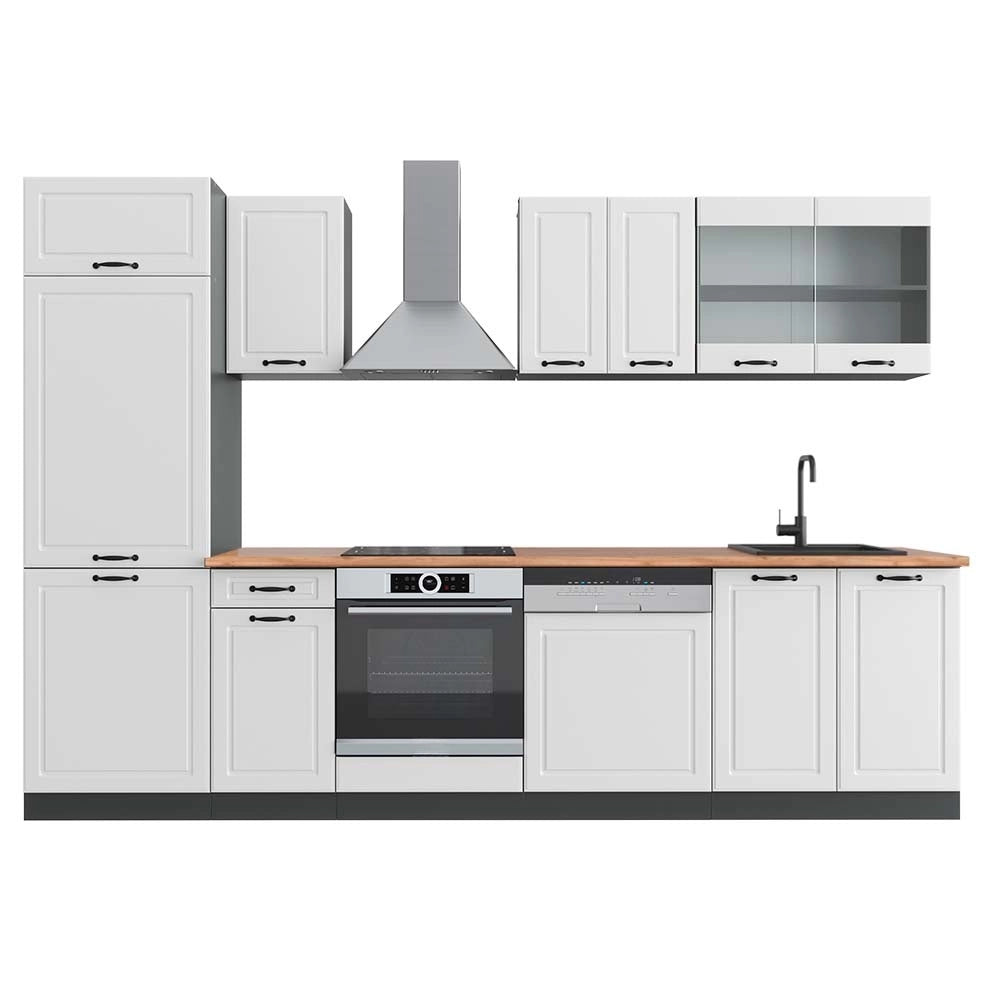 Cucina componibile R-Line Bianco rustico/Antracite 300 cm, PL Rovere Vicco
