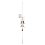 Mensola telescopica da bagno 276-330 cm – 4 ripiani regolabili con ganci – Senza forature – Acciaio inox