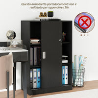 Armadietto da Ufficio 80x40x120 cm Ante Scorrevoli con 2 Chiavi di Sicurezza Nero