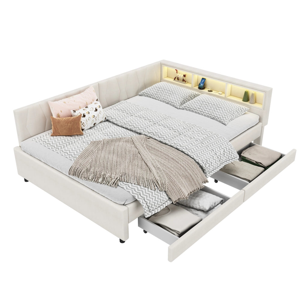 Letto a scomparsa con LED, cassetti e ricarica integrata