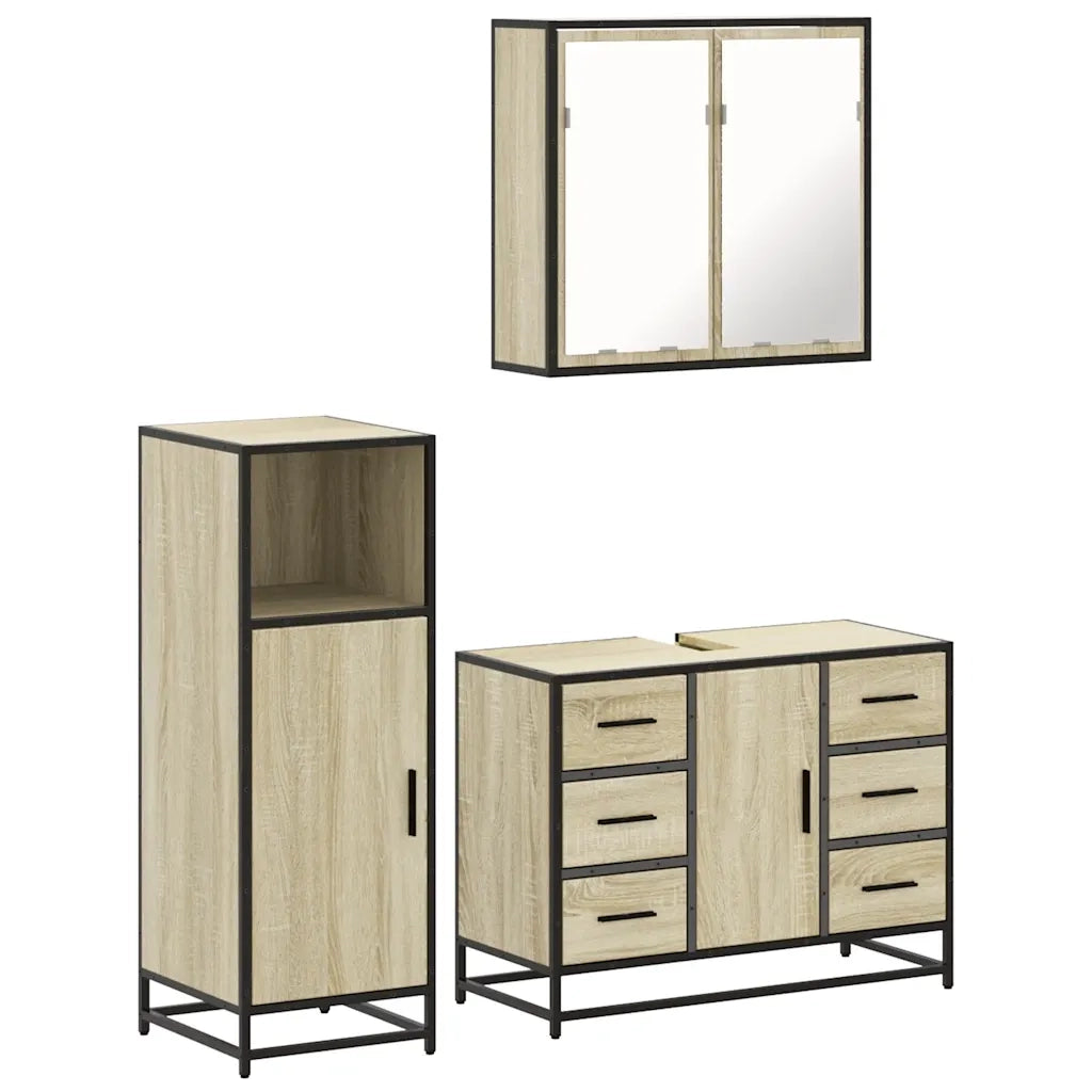 Set Mobili da Bagno 3 pz Rovere Sonoma in Legno Multistrato