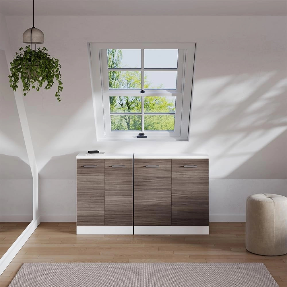 Set di mobili sottotetto Rion, Grigio nobile, 140 cm Set di 2 carcasse armadio profondità 60 cm, adatto per il salvaspazio sotto tetti spioventi