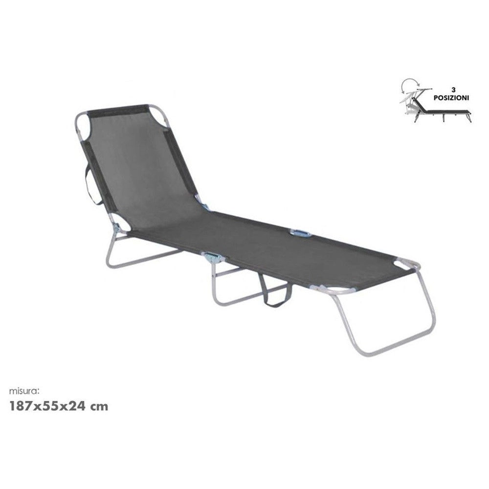 Trade Shop - Lettino In Textilene Grigio Per Mare Giardino Schienale Regolabile In 3 Posizioni 281046 -