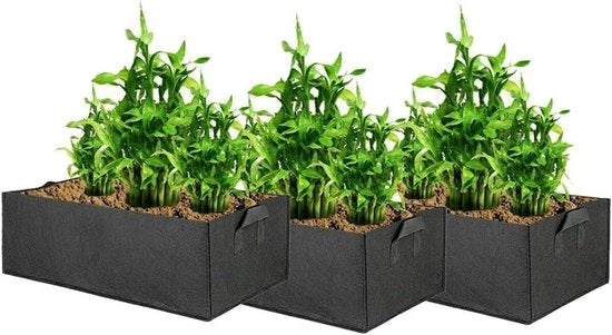 Sacche di coltivazione per piante riciclabili 3 pezzi per piante di verdura - Rettilineo - Respiranti - Per giardino domestico - Fiori, patate, pomodori, carote - Nero - 50x30x20cm