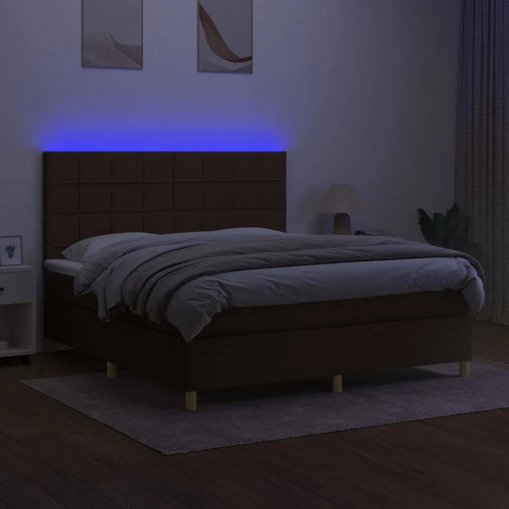 Letto a Molle Materasso e LED MarroneScuro 180x200cm in Tessuto 3135456