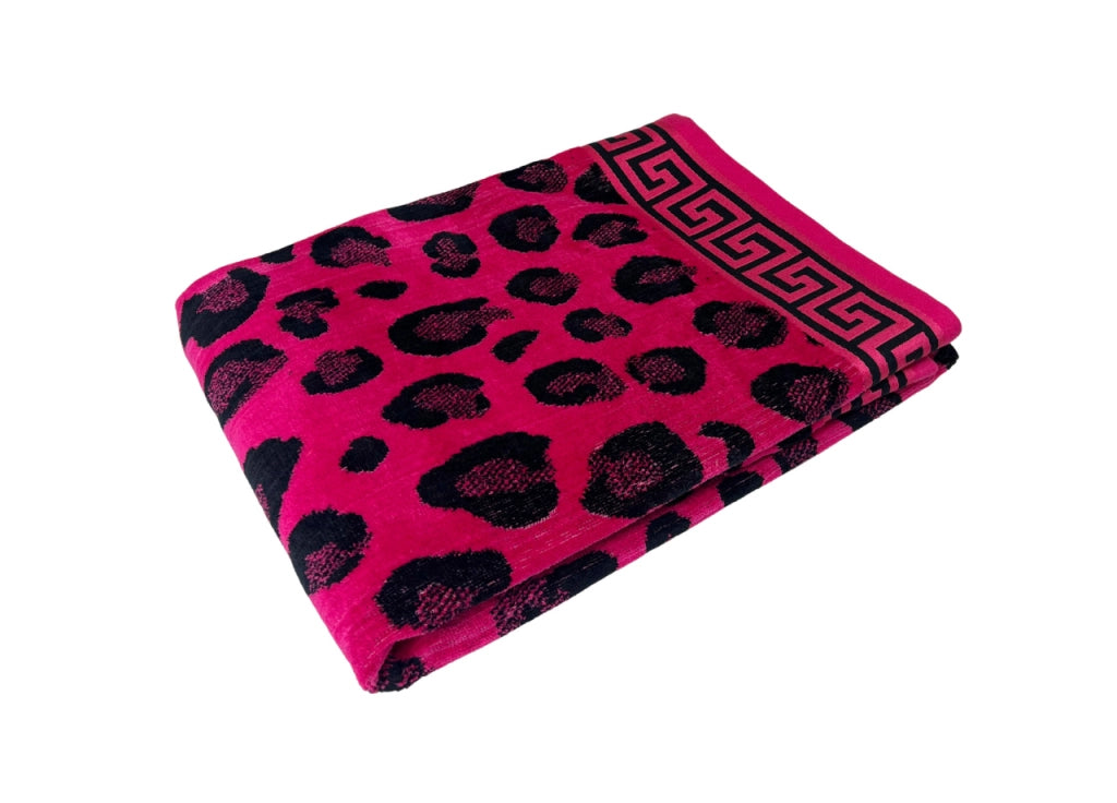 Telo Mare Jacquard Spugna Asciugamano Spiaggia Disegno Cleopatra Fucsia