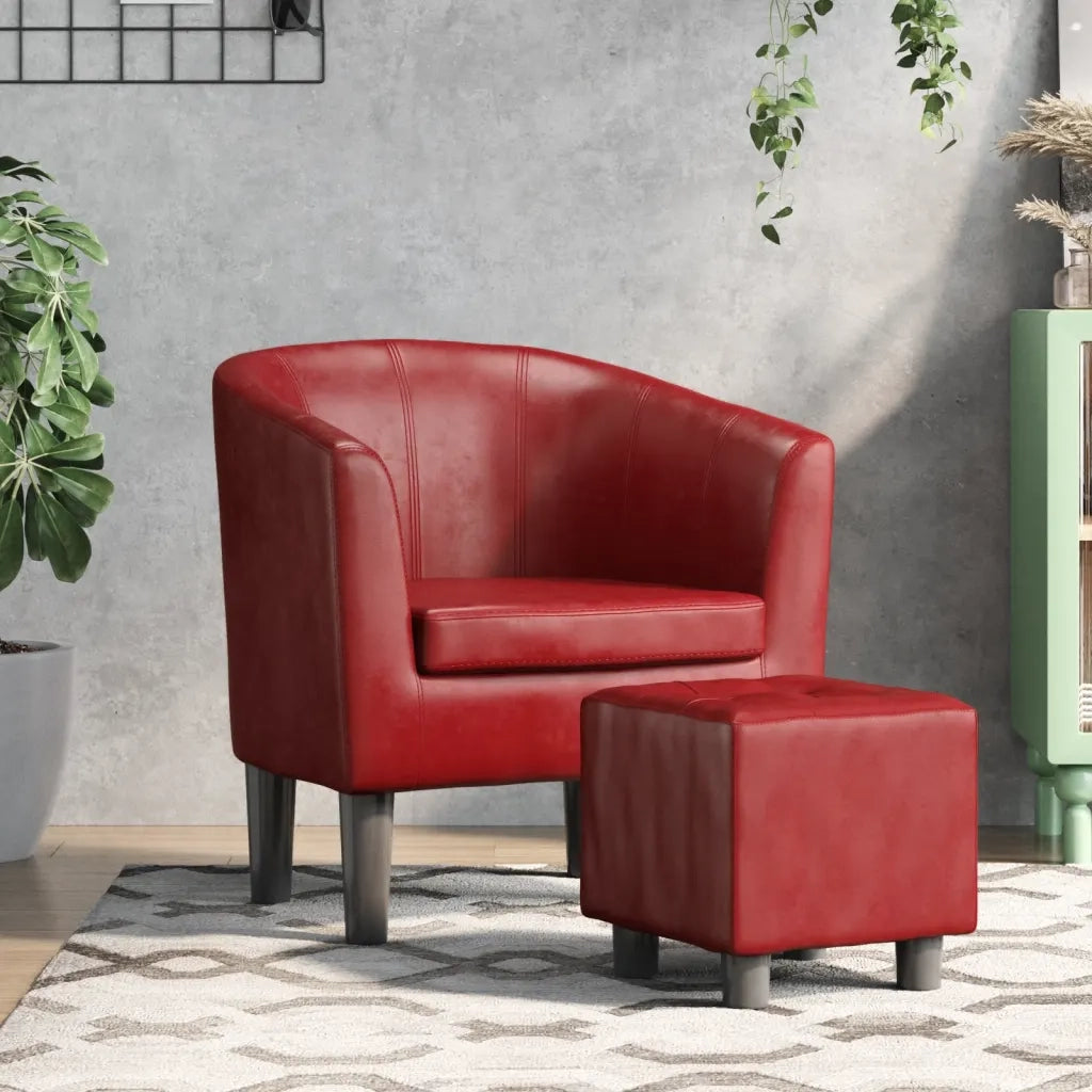 Poltrona | Sedia Relax a Pozzetto con Poggiapiedi Rosso Vino in Similpelle