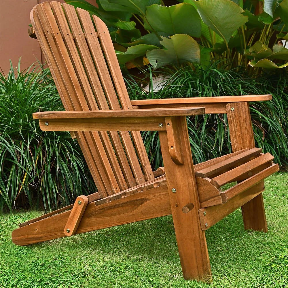 Deuba® Sedia prendisole relax Adirondack in legno d' acacia pieghevole estremità arrotondate per giardino o terrazza