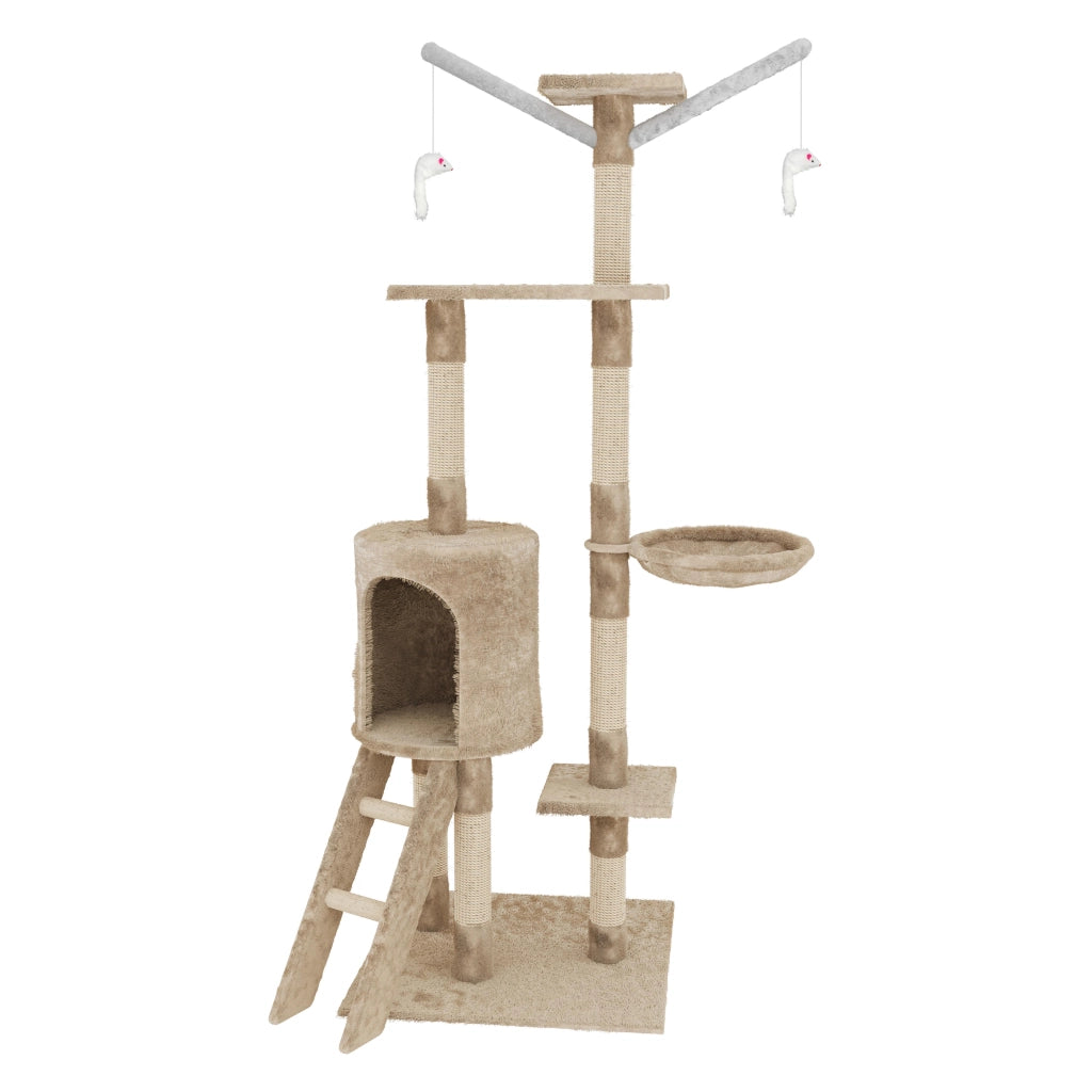 Albero per Gatto con Graffiatoio Cuccia Giocattolo Gatti Parco Giochi Tiragraffi in Sisal Naturale 150 x 50 x 35 cm Colore Beige Matis 30060