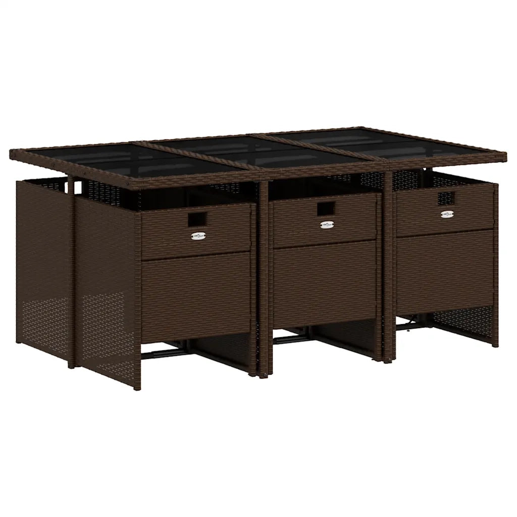 Set da Pranzo da Giardino 7pz con Cuscini in Polyrattan Marrone 3210549