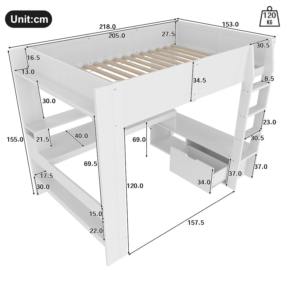 Letto gaming - Xylo - 140x200 cm LED scrivania bianco
