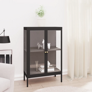 Credenza-Buffet-Armadio da cucina Nera 75x35x105 cm in Acciaio e Vetro