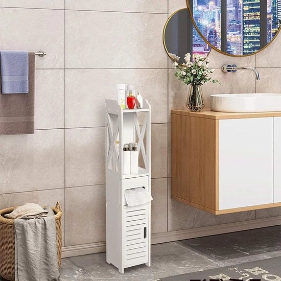 Cassetto di pavimento per bagno - cassettone di stoccaggio - piccolo - bianco - 80 x 15,5 x 15 cm