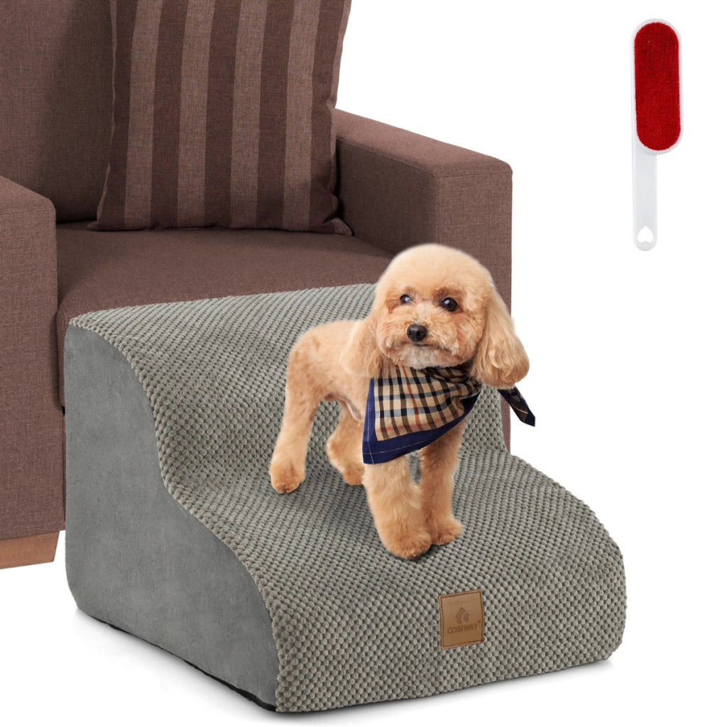 Rampa per cani con 2 scalini in schiuma-Scale per animali con copertura lavabile fondo antiscivolo Grigio