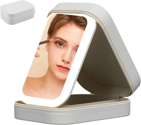 Borsa di Trucco con Spiegel a LED e Illuminazione - Bianco - Design Moderno - Ideale per l'Uso in Movimento